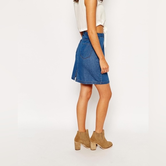 ASOS Vero Moda Front Button Down Denim Blue Jean Skirt ‘70s Boho in Small - Picture 4 of 8